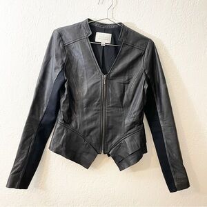 Hinge Long Sleeve Zip Front Moto Leather Jacket Women Size Small Black